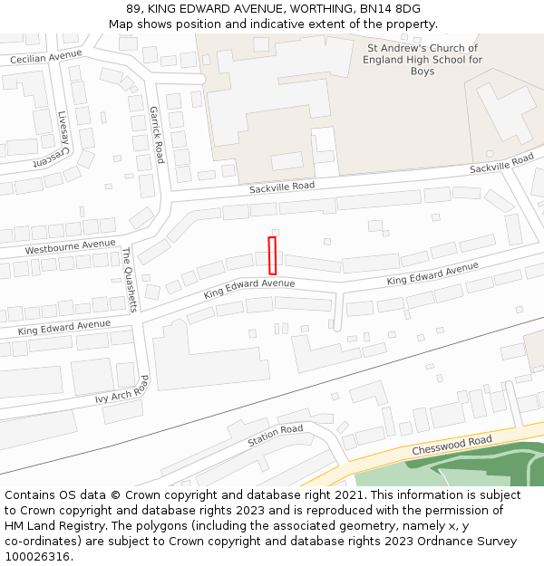 89, KING EDWARD AVENUE, WORTHING, BN14 8DG: Location map and indicative extent of plot