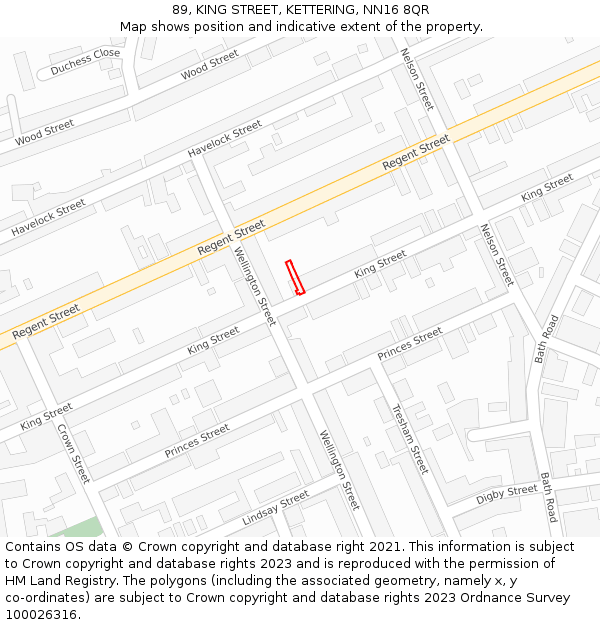 89, KING STREET, KETTERING, NN16 8QR: Location map and indicative extent of plot