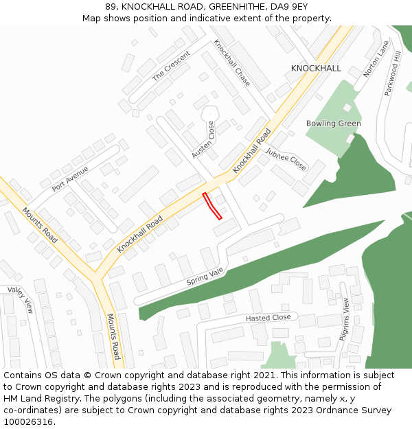 89, KNOCKHALL ROAD, GREENHITHE, DA9 9EY: Location map and indicative extent of plot