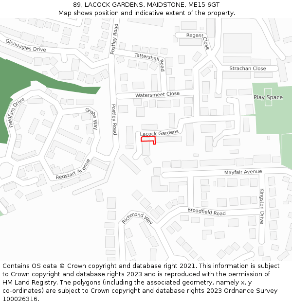 89, LACOCK GARDENS, MAIDSTONE, ME15 6GT: Location map and indicative extent of plot