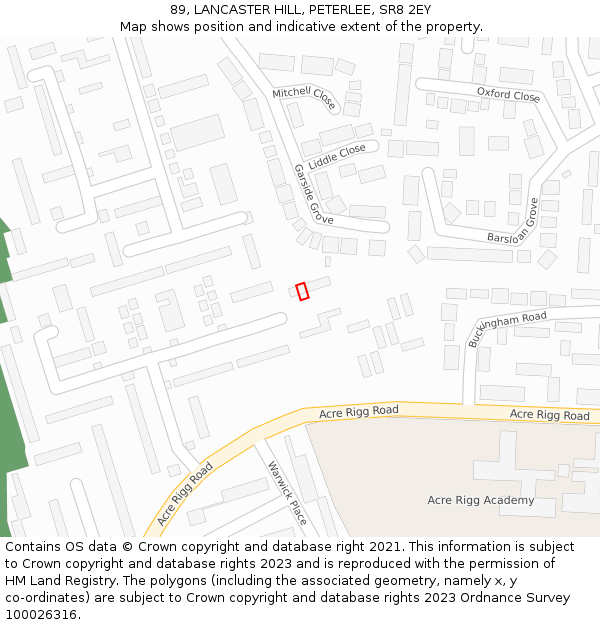 89, LANCASTER HILL, PETERLEE, SR8 2EY: Location map and indicative extent of plot
