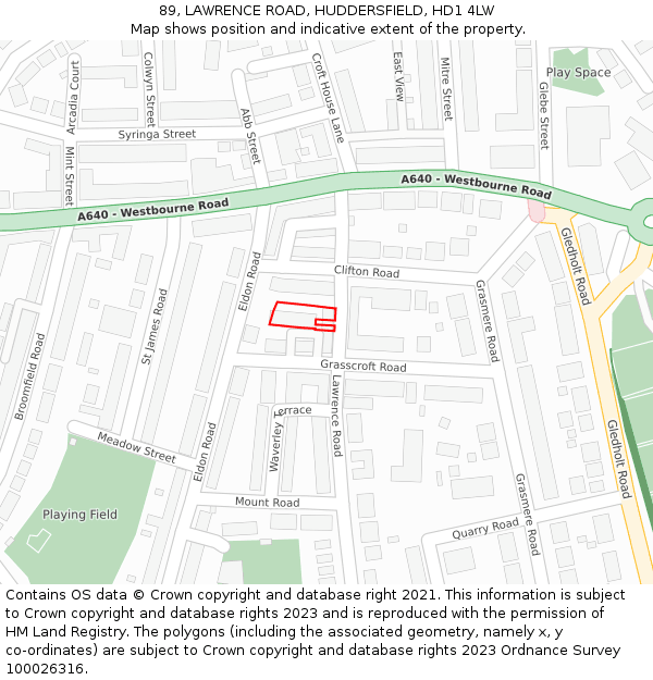 89, LAWRENCE ROAD, HUDDERSFIELD, HD1 4LW: Location map and indicative extent of plot