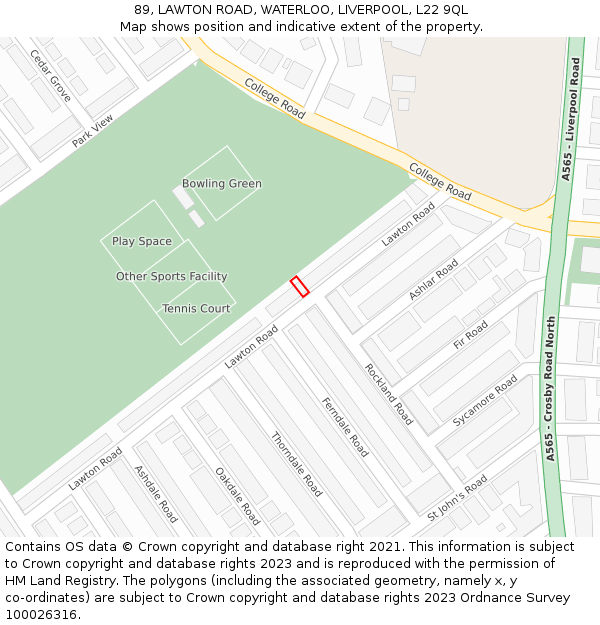 89, LAWTON ROAD, WATERLOO, LIVERPOOL, L22 9QL: Location map and indicative extent of plot