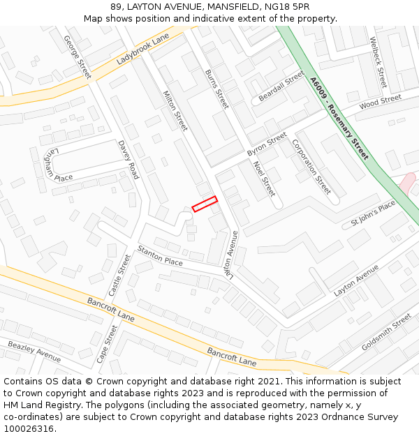 89, LAYTON AVENUE, MANSFIELD, NG18 5PR: Location map and indicative extent of plot