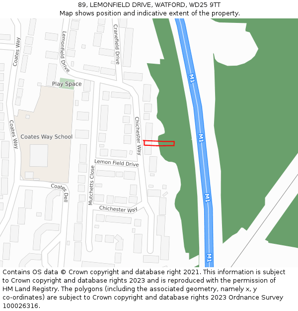89, LEMONFIELD DRIVE, WATFORD, WD25 9TT: Location map and indicative extent of plot