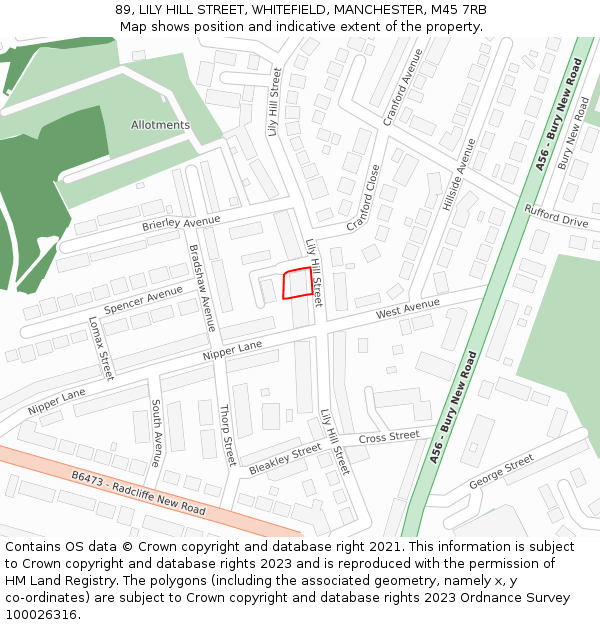 89, LILY HILL STREET, WHITEFIELD, MANCHESTER, M45 7RB: Location map and indicative extent of plot
