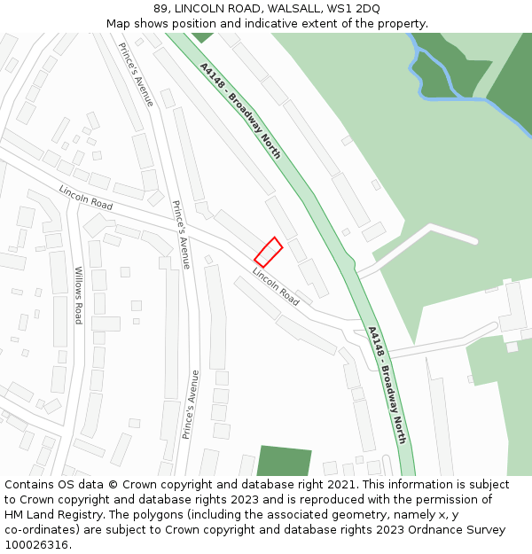 89, LINCOLN ROAD, WALSALL, WS1 2DQ: Location map and indicative extent of plot