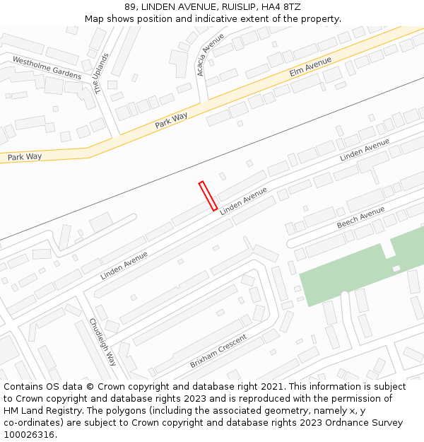 89, LINDEN AVENUE, RUISLIP, HA4 8TZ: Location map and indicative extent of plot