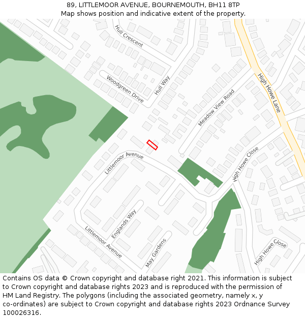 89, LITTLEMOOR AVENUE, BOURNEMOUTH, BH11 8TP: Location map and indicative extent of plot
