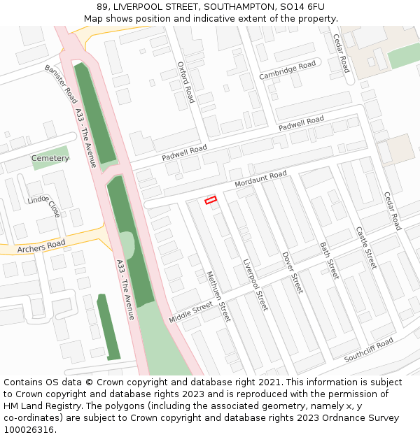 89, LIVERPOOL STREET, SOUTHAMPTON, SO14 6FU: Location map and indicative extent of plot