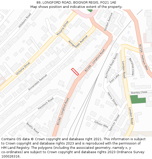 89, LONGFORD ROAD, BOGNOR REGIS, PO21 1AE: Location map and indicative extent of plot