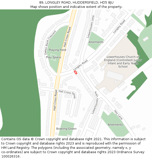 89, LONGLEY ROAD, HUDDERSFIELD, HD5 8JU: Location map and indicative extent of plot