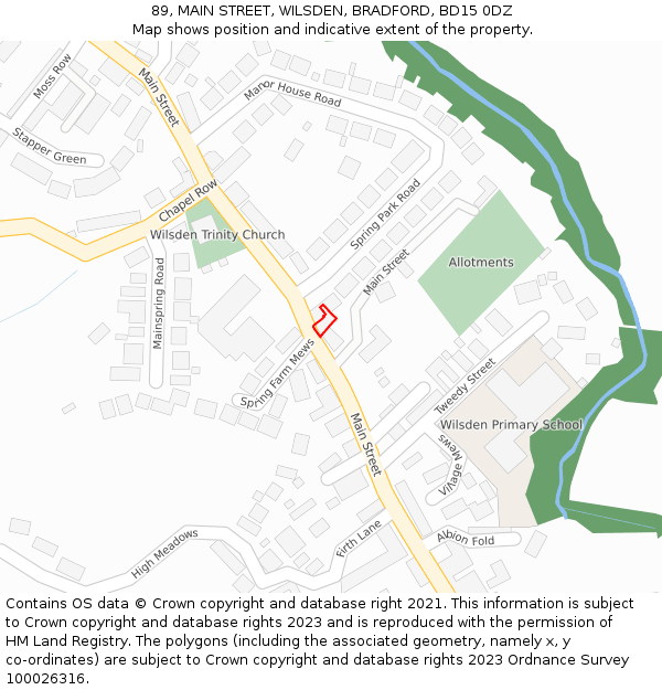 89, MAIN STREET, WILSDEN, BRADFORD, BD15 0DZ: Location map and indicative extent of plot