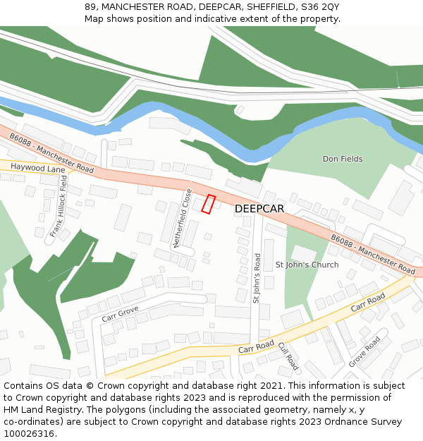 89, MANCHESTER ROAD, DEEPCAR, SHEFFIELD, S36 2QY: Location map and indicative extent of plot