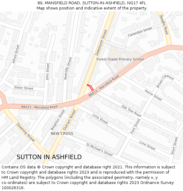 89, MANSFIELD ROAD, SUTTON-IN-ASHFIELD, NG17 4FL: Location map and indicative extent of plot