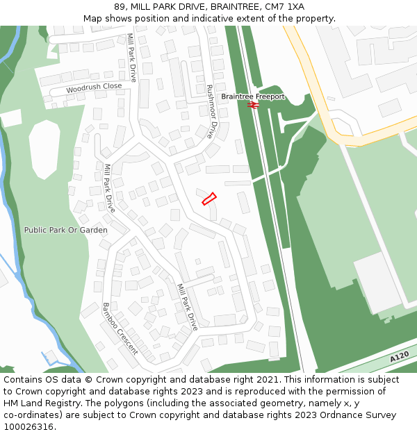 89, MILL PARK DRIVE, BRAINTREE, CM7 1XA: Location map and indicative extent of plot