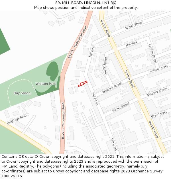 89, MILL ROAD, LINCOLN, LN1 3JQ: Location map and indicative extent of plot