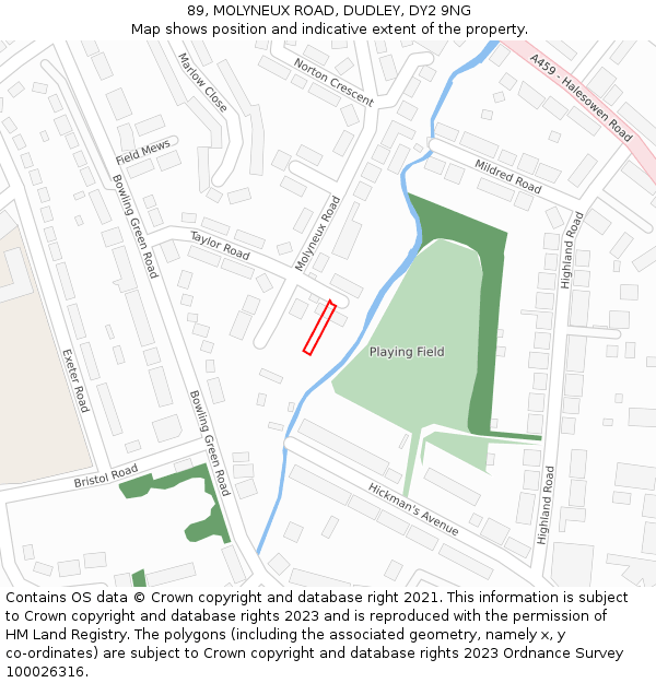 89, MOLYNEUX ROAD, DUDLEY, DY2 9NG: Location map and indicative extent of plot