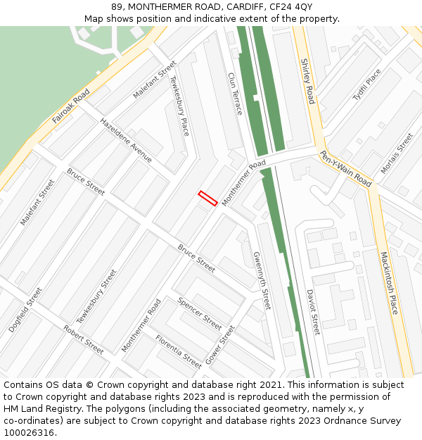 89, MONTHERMER ROAD, CARDIFF, CF24 4QY: Location map and indicative extent of plot