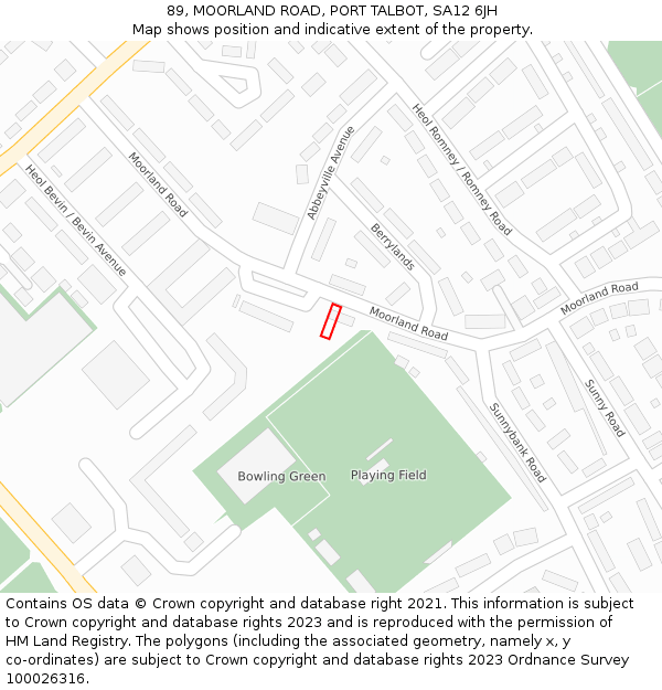 89, MOORLAND ROAD, PORT TALBOT, SA12 6JH: Location map and indicative extent of plot