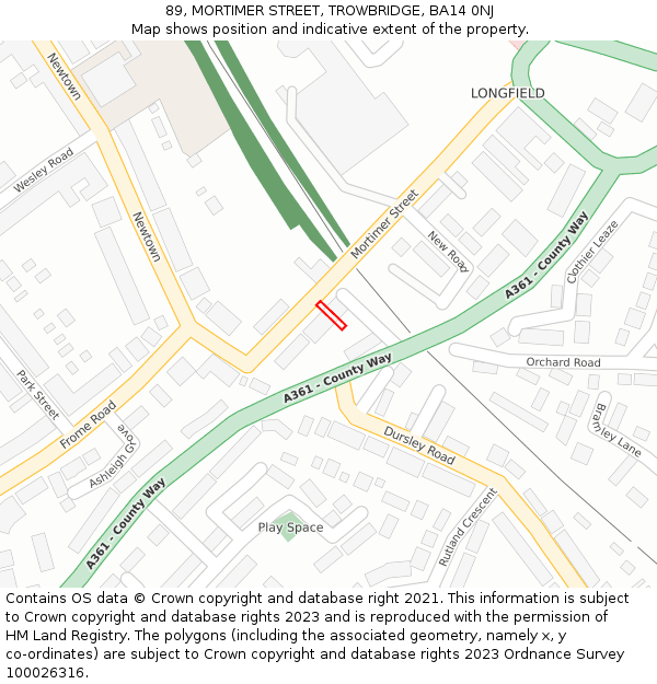 89, MORTIMER STREET, TROWBRIDGE, BA14 0NJ: Location map and indicative extent of plot