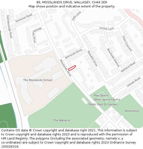89, MOSSLANDS DRIVE, WALLASEY, CH44 2ER: Location map and indicative extent of plot