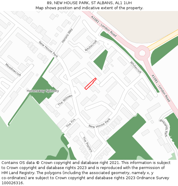 89, NEW HOUSE PARK, ST ALBANS, AL1 1UH: Location map and indicative extent of plot