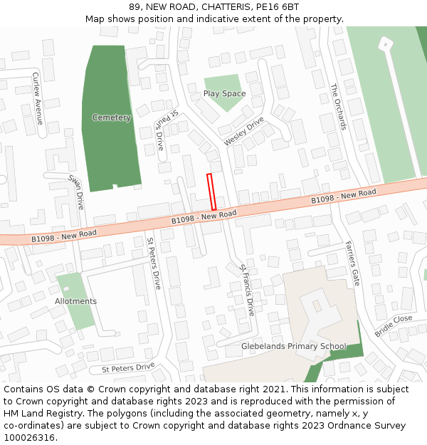 89, NEW ROAD, CHATTERIS, PE16 6BT: Location map and indicative extent of plot