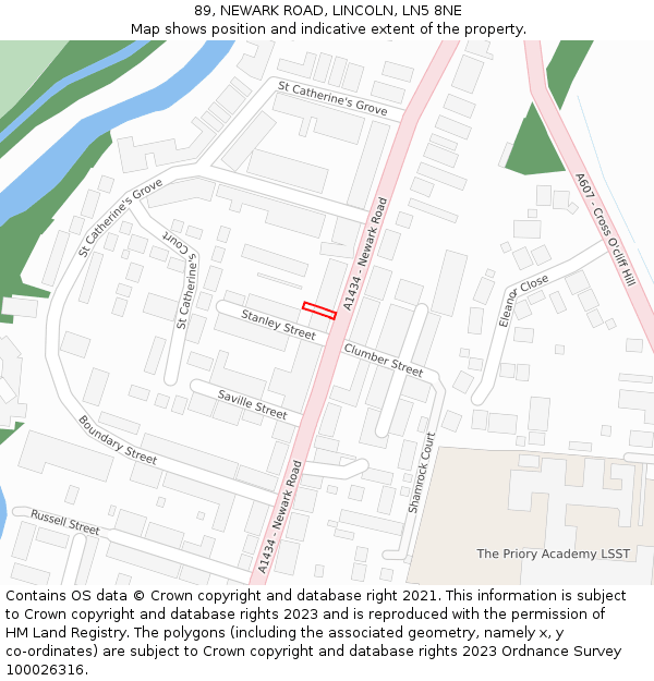 89, NEWARK ROAD, LINCOLN, LN5 8NE: Location map and indicative extent of plot