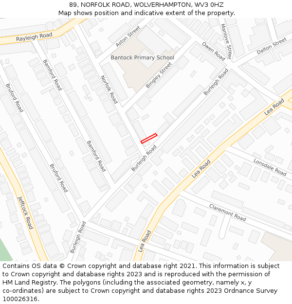 89, NORFOLK ROAD, WOLVERHAMPTON, WV3 0HZ: Location map and indicative extent of plot