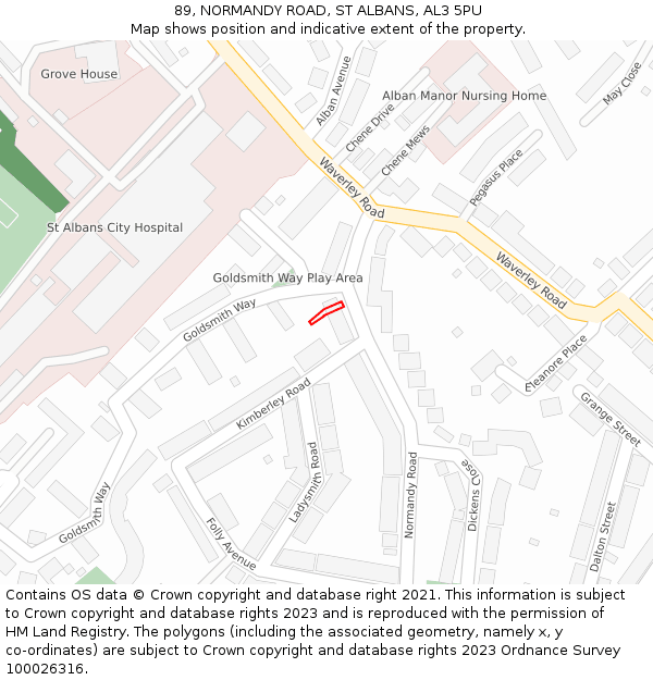 89, NORMANDY ROAD, ST ALBANS, AL3 5PU: Location map and indicative extent of plot