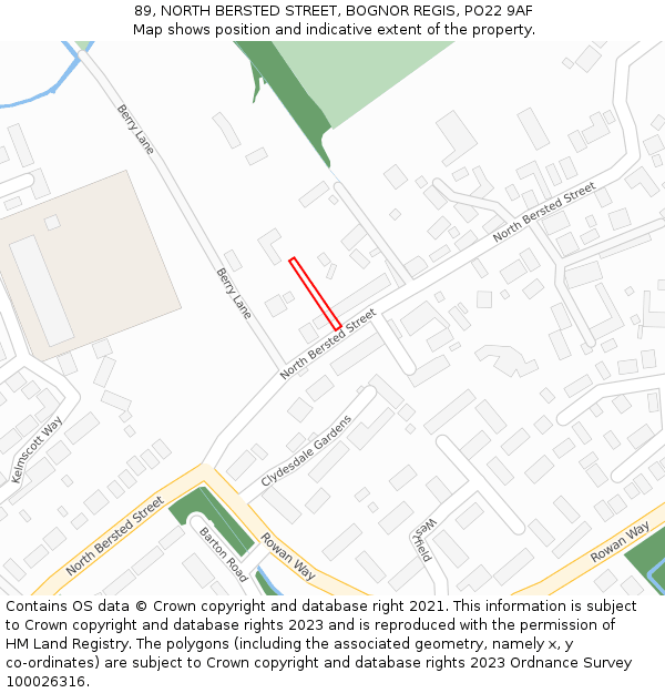 89, NORTH BERSTED STREET, BOGNOR REGIS, PO22 9AF: Location map and indicative extent of plot
