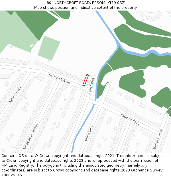 89, NORTHCROFT ROAD, EPSOM, KT19 9SZ: Location map and indicative extent of plot