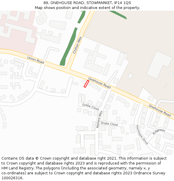 89, ONEHOUSE ROAD, STOWMARKET, IP14 1QS: Location map and indicative extent of plot