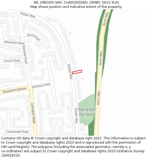 89, OREGON WAY, CHADDESDEN, DERBY, DE21 6UN: Location map and indicative extent of plot