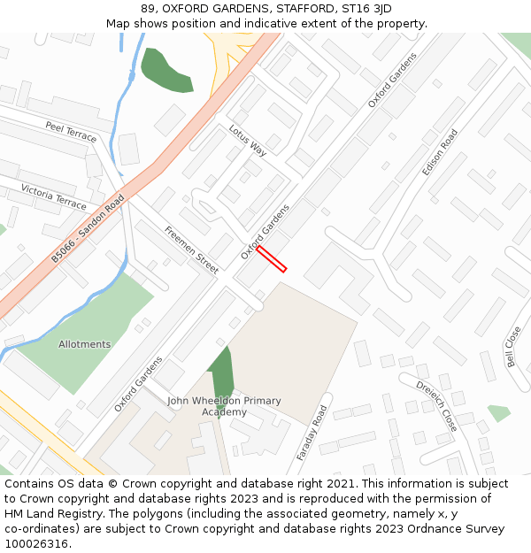89, OXFORD GARDENS, STAFFORD, ST16 3JD: Location map and indicative extent of plot