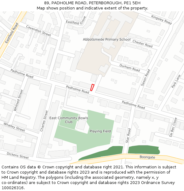 89, PADHOLME ROAD, PETERBOROUGH, PE1 5EH: Location map and indicative extent of plot