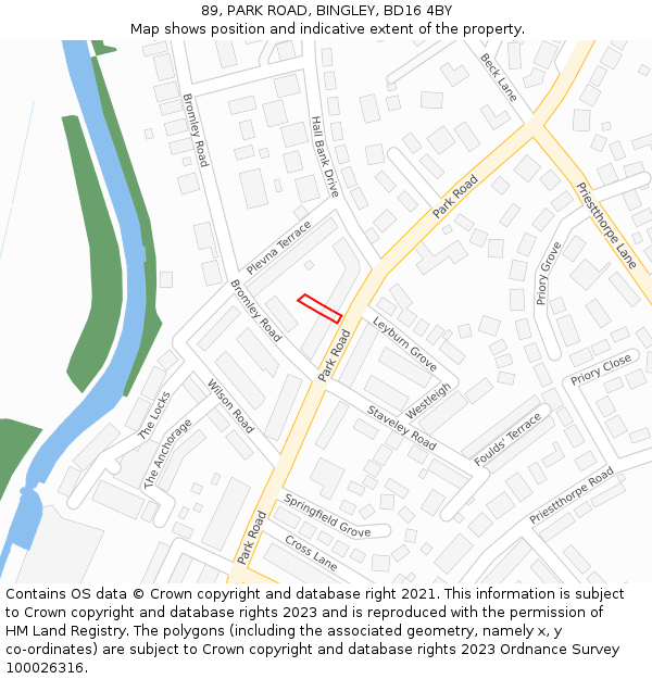 89, PARK ROAD, BINGLEY, BD16 4BY: Location map and indicative extent of plot