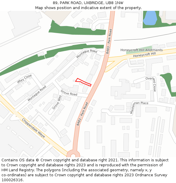 89, PARK ROAD, UXBRIDGE, UB8 1NW: Location map and indicative extent of plot