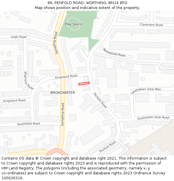 89, PENFOLD ROAD, WORTHING, BN14 8PG: Location map and indicative extent of plot