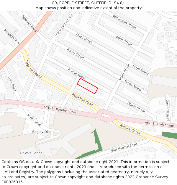 89, POPPLE STREET, SHEFFIELD, S4 8JL: Location map and indicative extent of plot