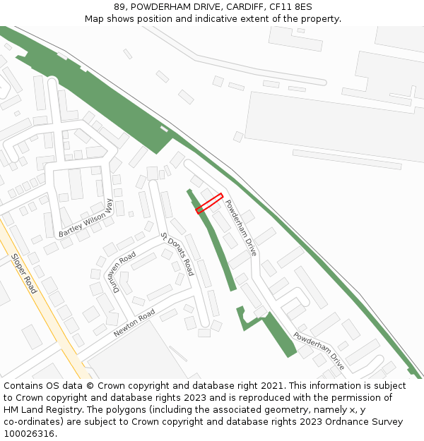 89, POWDERHAM DRIVE, CARDIFF, CF11 8ES: Location map and indicative extent of plot