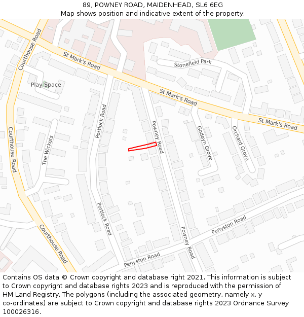 89, POWNEY ROAD, MAIDENHEAD, SL6 6EG: Location map and indicative extent of plot