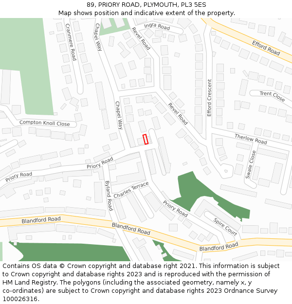 89, PRIORY ROAD, PLYMOUTH, PL3 5ES: Location map and indicative extent of plot