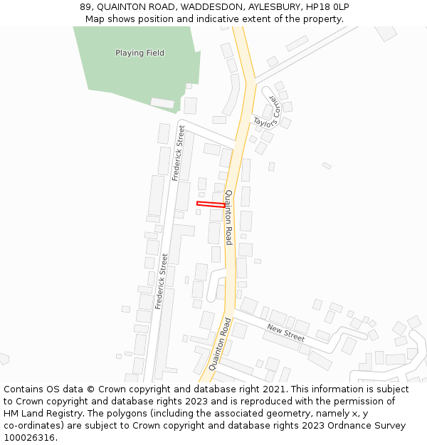 89, QUAINTON ROAD, WADDESDON, AYLESBURY, HP18 0LP: Location map and indicative extent of plot