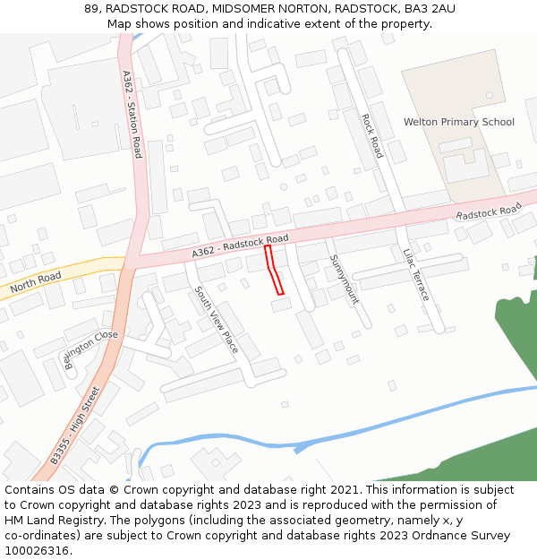 89, RADSTOCK ROAD, MIDSOMER NORTON, RADSTOCK, BA3 2AU: Location map and indicative extent of plot