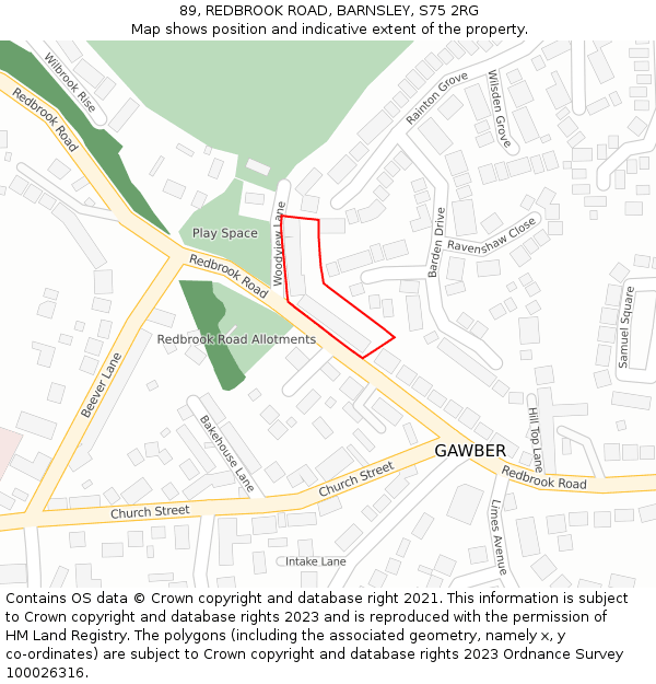 89, REDBROOK ROAD, BARNSLEY, S75 2RG: Location map and indicative extent of plot