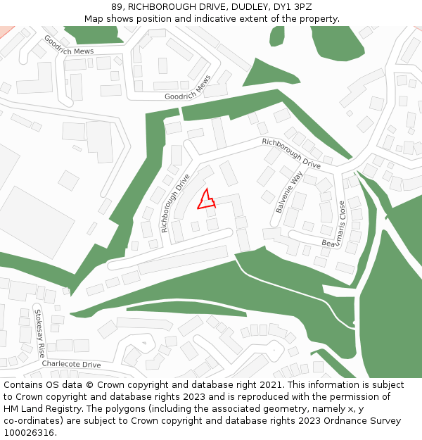 89, RICHBOROUGH DRIVE, DUDLEY, DY1 3PZ: Location map and indicative extent of plot