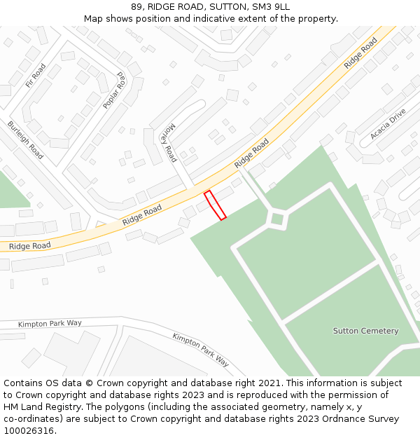89, RIDGE ROAD, SUTTON, SM3 9LL: Location map and indicative extent of plot