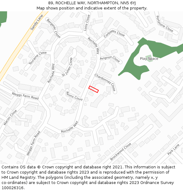 89, ROCHELLE WAY, NORTHAMPTON, NN5 6YJ: Location map and indicative extent of plot